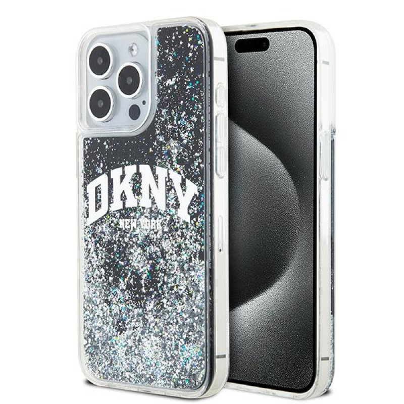 DKNY Apple iPhone 15 Pro Max pevné puzdro Liquid Glitter Big Logo, čierne