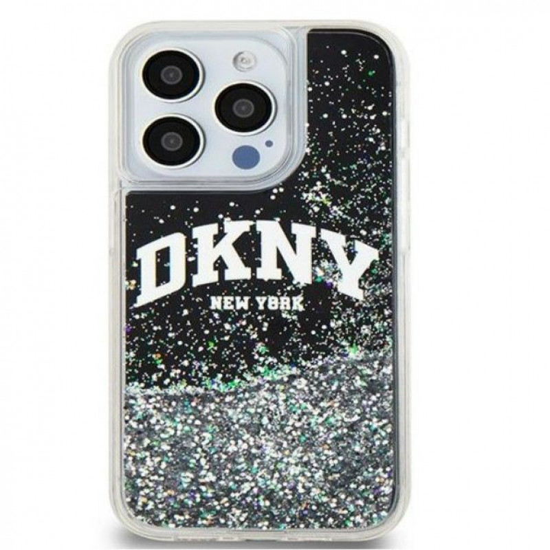 DKNY Apple iPhone 15 Pro Max pevné puzdro Liquid Glitter Big Logo, čierne