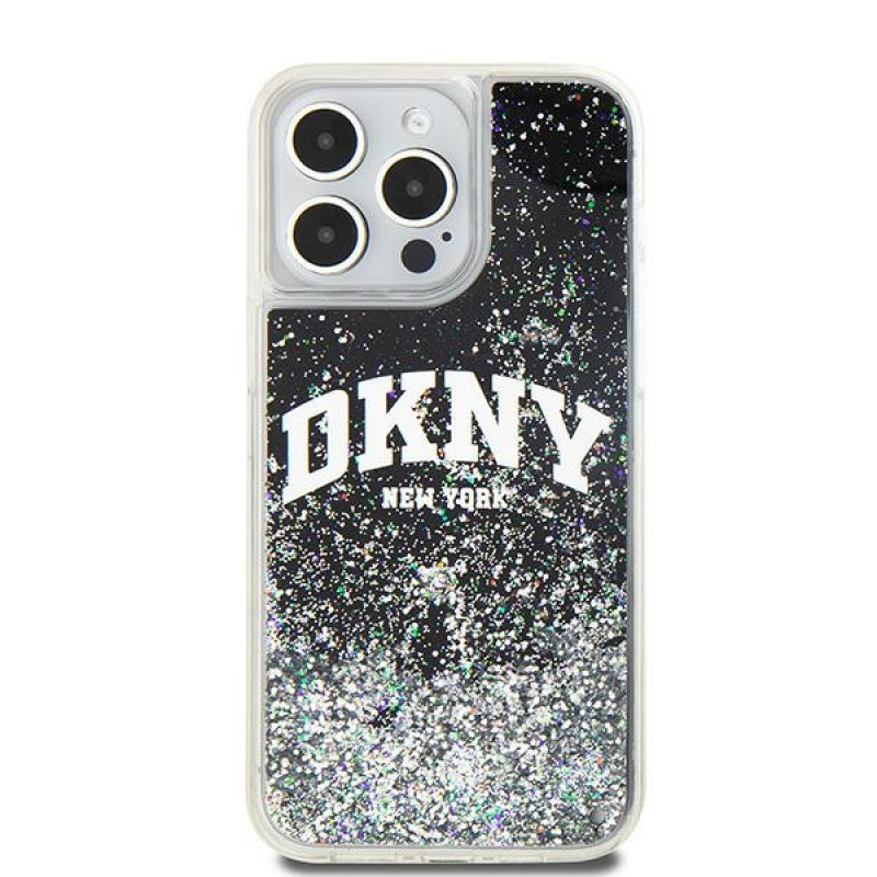 DKNY Apple iPhone 15 Pro Max pevné puzdro Liquid Glitter Big Logo, čierne