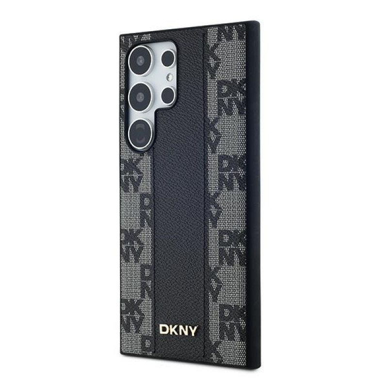 Koženové puzdro DKNY Leather Checkered Mono Pattern MagSafe pre Samsung Galaxy S24 Ultra, čierne