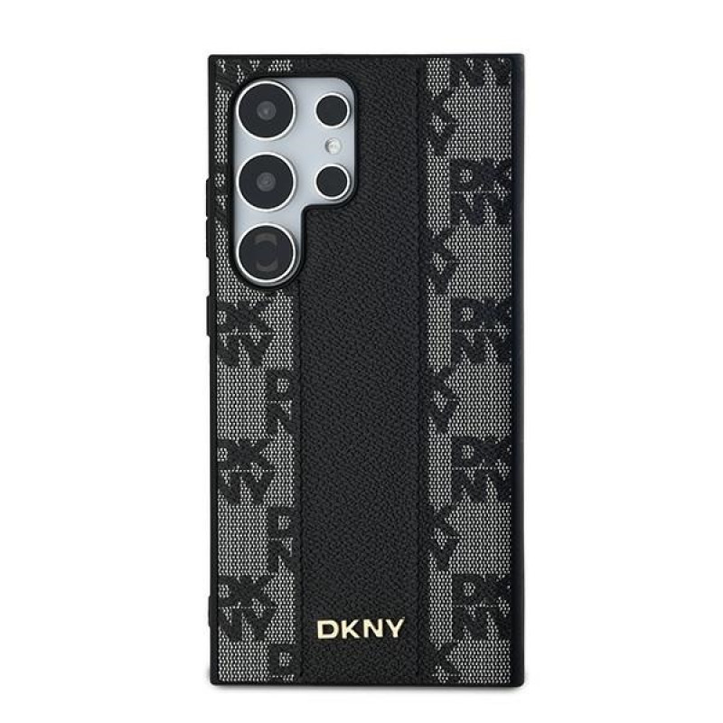 Koženové puzdro DKNY Leather Checkered Mono Pattern MagSafe pre Samsung Galaxy S24 Ultra, čierne