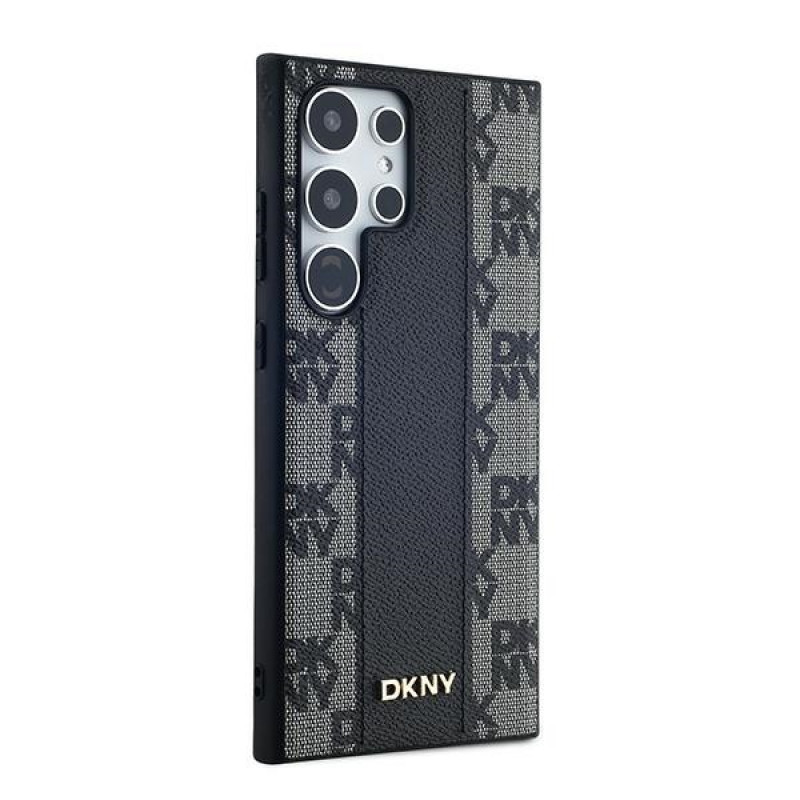 Koženové puzdro DKNY Leather Checkered Mono Pattern MagSafe pre Samsung Galaxy S24 Ultra, čierne