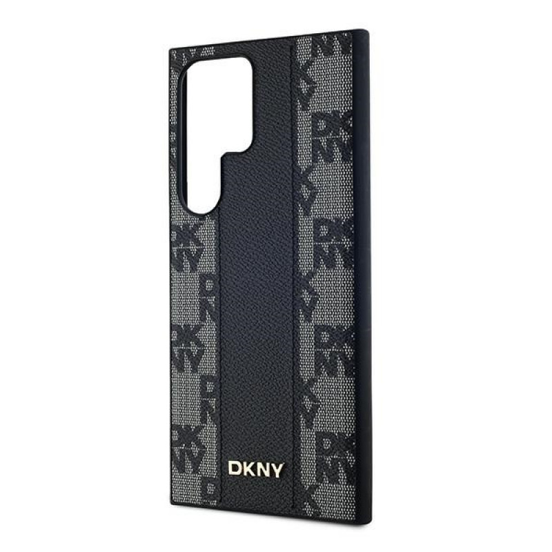 Koženové puzdro DKNY Leather Checkered Mono Pattern MagSafe pre Samsung Galaxy S24 Ultra, čierne