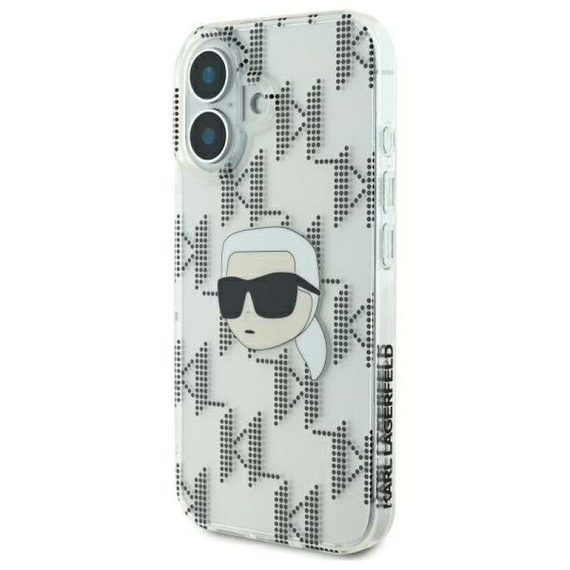Karl Lagerfeld puzdro na Apple iPhone 16 IML Karl Head Electroplated, transparentné