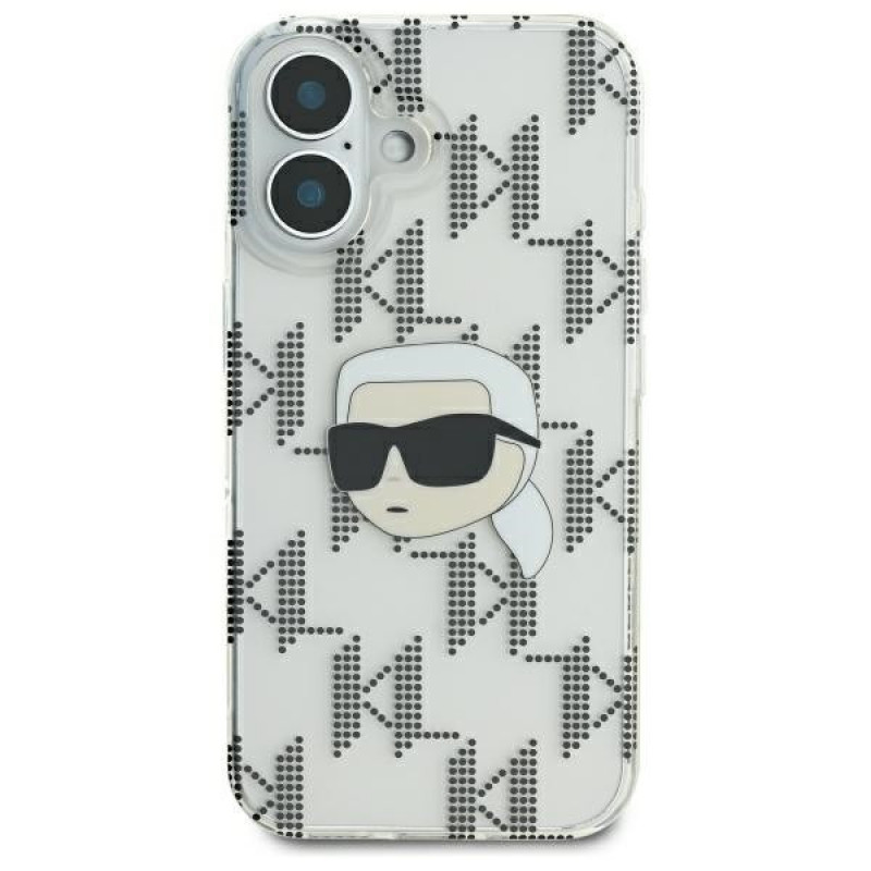 Karl Lagerfeld puzdro na Apple iPhone 16 IML Karl Head Electroplated, transparentné