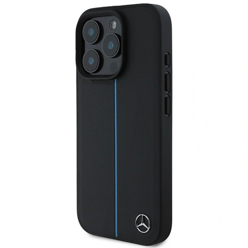 Mercedes MEHMP16L23RURBK Apple iPhone 16 Pro pevné puzdro MB Blue Line Leather MagSafe, čierne