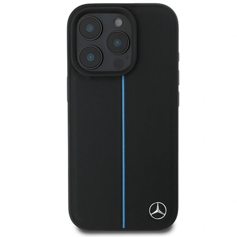 Mercedes MEHMP16L23RURBK Apple iPhone 16 Pro pevné puzdro MB Blue Line Leather MagSafe, čierne