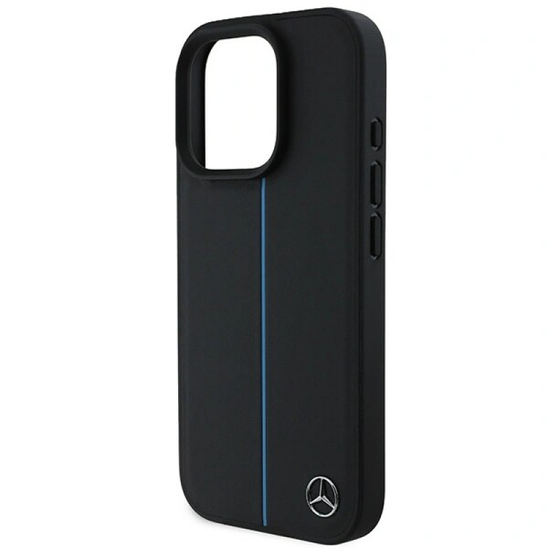 Mercedes MEHMP16L23RURBK Apple iPhone 16 Pro pevné puzdro MB Blue Line Leather MagSafe, čierne