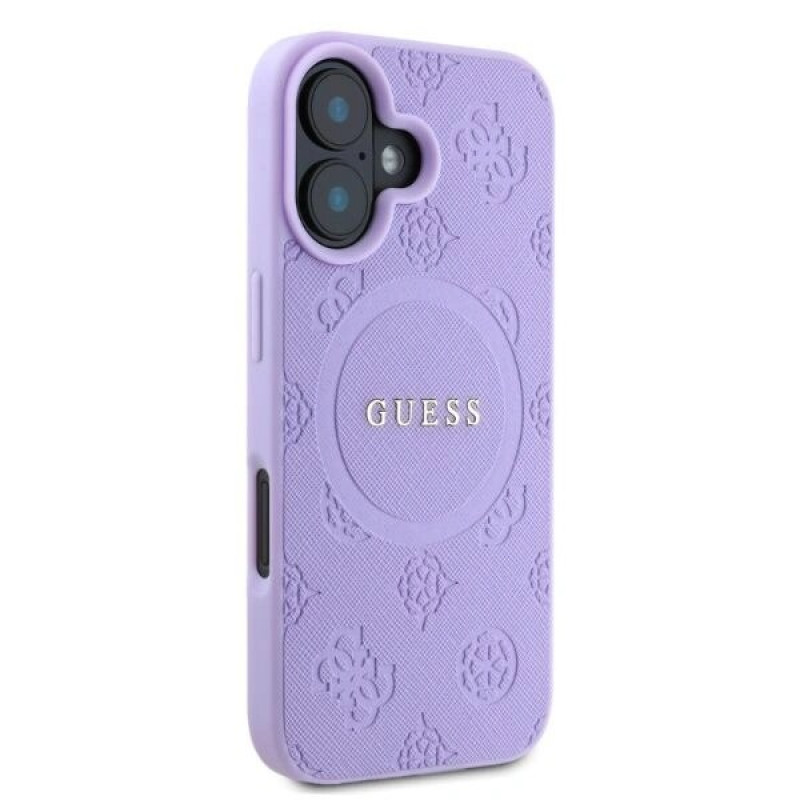 Guess Saffiano Peony Stamp MagSafe puzdro pre Apple iPhone 16, fialové