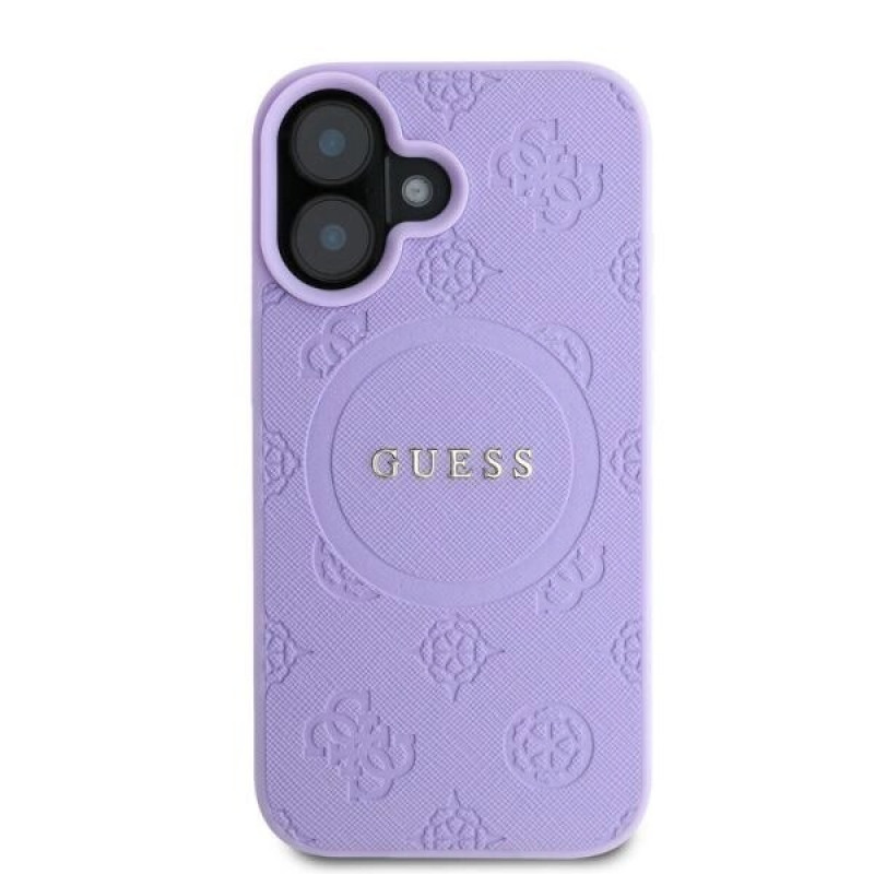 Guess Saffiano Peony Stamp MagSafe puzdro pre Apple iPhone 16, fialové