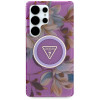 Guess Glitter Flowers Triangle Buttons MagSafe puzdro pre Samsung Galaxy S25 Ultra, fialové