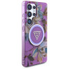 Guess Glitter Flowers Triangle Buttons MagSafe puzdro pre Samsung Galaxy S25 Ultra, fialové