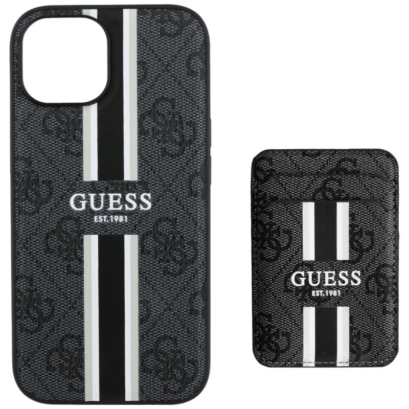 Guess 4G Stripes MagSafe Wallet puzdro pre Apple iPhone 15, čierne