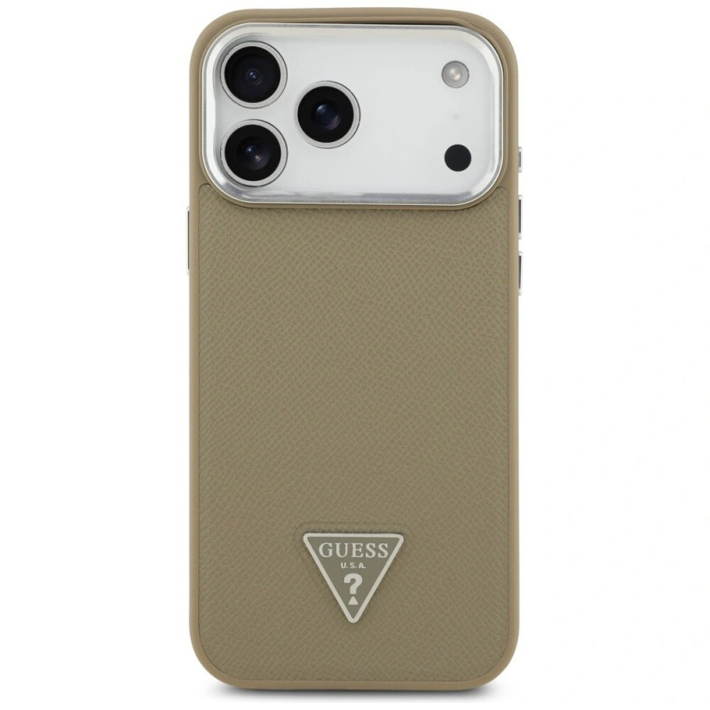 Guess Grained Triangle Logo MagSafe tvrdé puzdro pre Apple iPhone 17 Pro Max, hnedé
