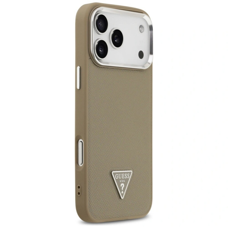Guess Grained Triangle Logo MagSafe tvrdé puzdro pre Apple iPhone 17 Pro Max, hnedé
