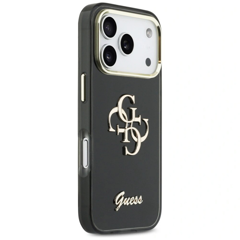 Guess GUE5344 IML 4G Script Metal pevné puzdro pre Apple iPhone 17 Pro Max, čierne