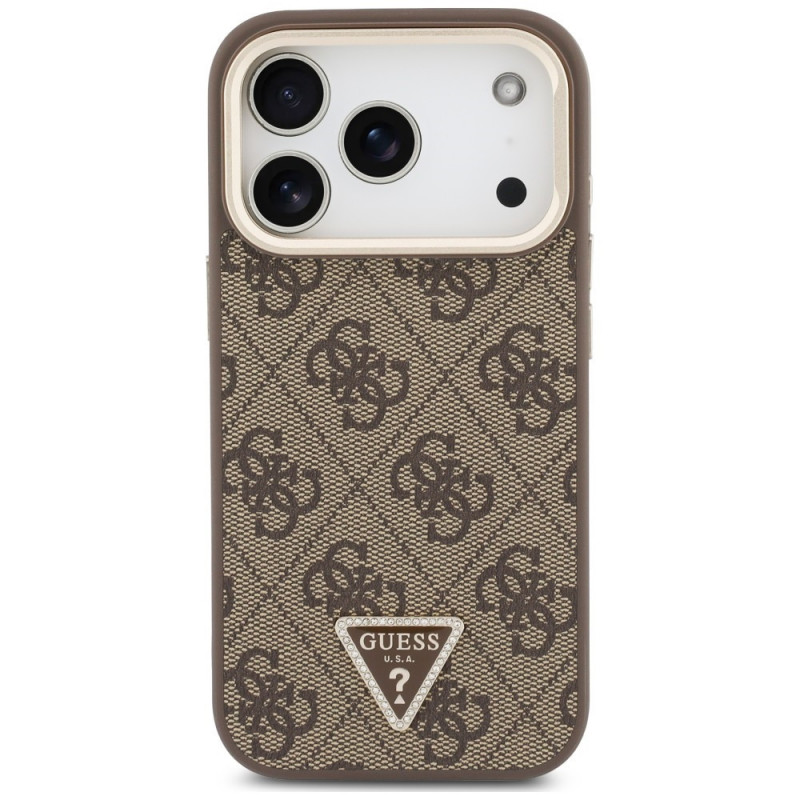 Guess 4G PU Triangle Logo & Stand Camera MagSafe puzdro pre Apple iPhone 18 Pro Max / 17 Pro Max, hnedé