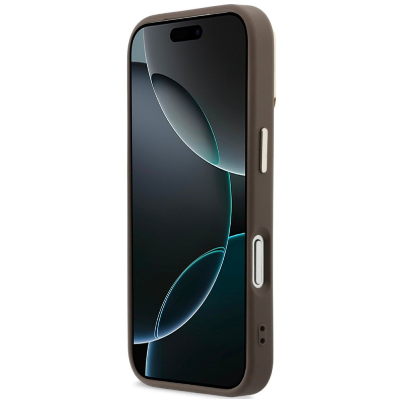 Guess 4G PU Triangle Logo & Stand Camera MagSafe puzdro pre Apple iPhone 18 Pro Max / 17 Pro Max, hnedé