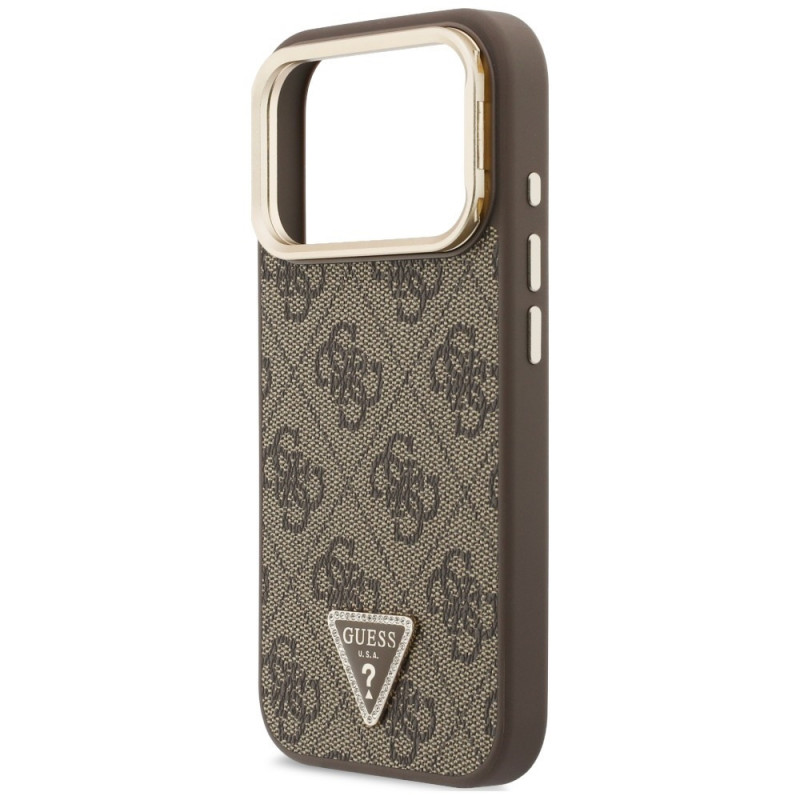 Guess 4G PU Triangle Logo & Stand Camera MagSafe puzdro pre Apple iPhone 18 Pro Max / 17 Pro Max, hnedé