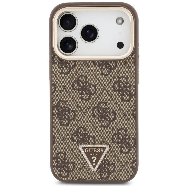 Guess 4G PU Triangle Logo & Stand Camera MagSafe puzdro pre Apple iPhone 18 Pro / 17 Pro, hnedé