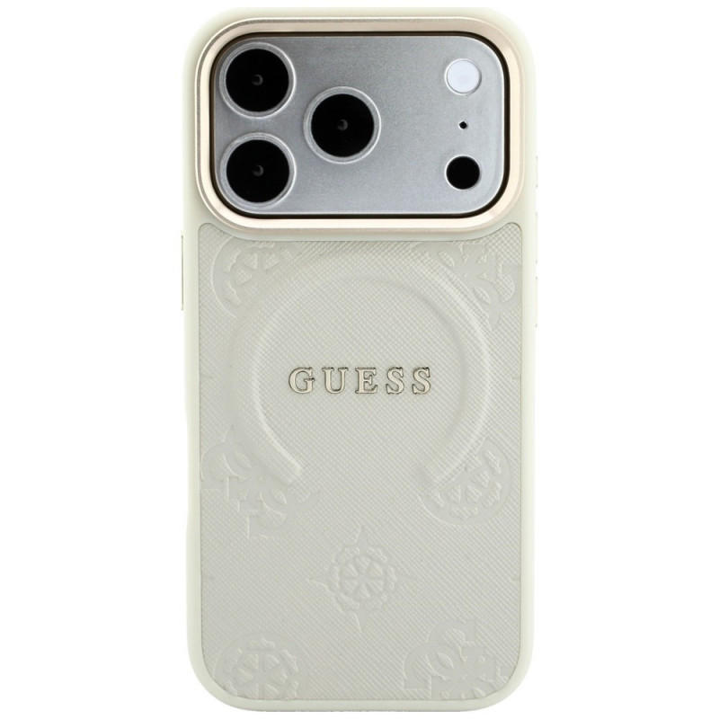 Guess Saffiano Peony & Ring MagSafe puzdro pre Apple iPhone 18 Pro / 17 Pro, béžové