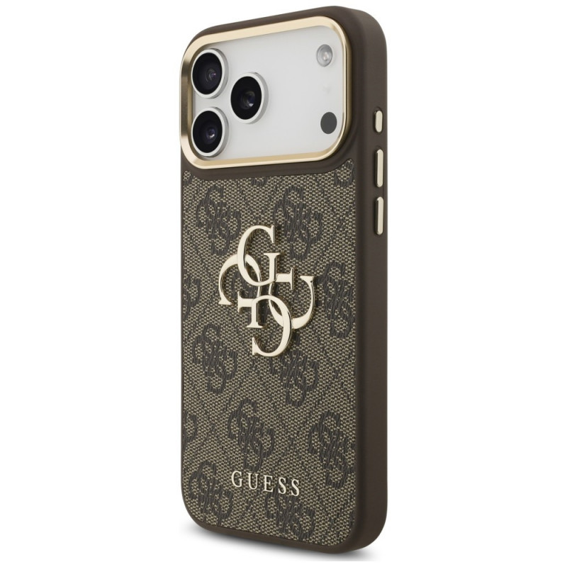 Guess 4G Big 4G Classic Logo Big Strap Metal Buttons puzdro s popruhom pre Apple iPhone 18 Pro Max / 17 Pro Max, hnedé