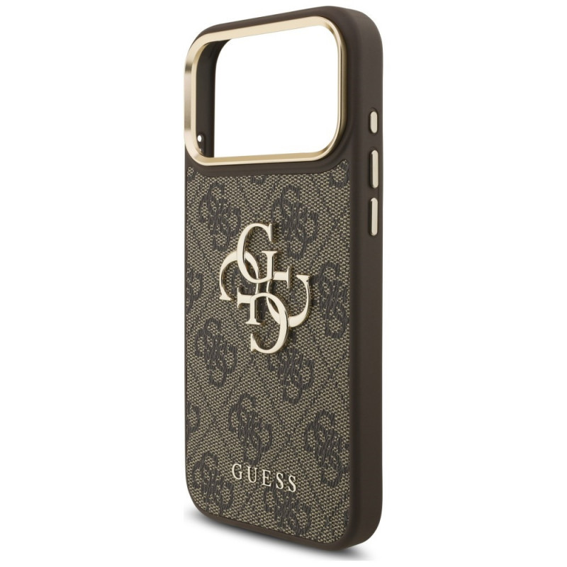 Guess 4G Big 4G Classic Logo Big Strap Metal Buttons puzdro s popruhom pre Apple iPhone 18 Pro Max / 17 Pro Max, hnedé