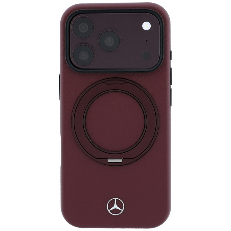 Mercedes-Benz kožené puzdro s prsteňovým stojanom MagSafe pre Apple iPhone 18 Pro / 17 Pro, bordová