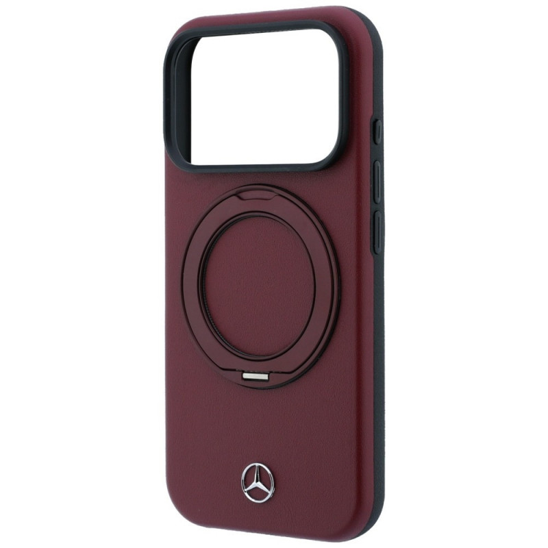 Mercedes-Benz kožené puzdro s prsteňovým stojanom MagSafe pre Apple iPhone 18 Pro / 17 Pro, bordová