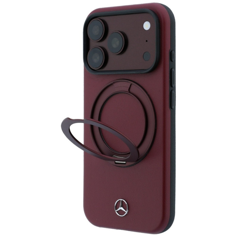 Mercedes-Benz kožené puzdro s prsteňovým stojanom MagSafe pre Apple iPhone 18 Pro Max / 17 Pro Max, bordová