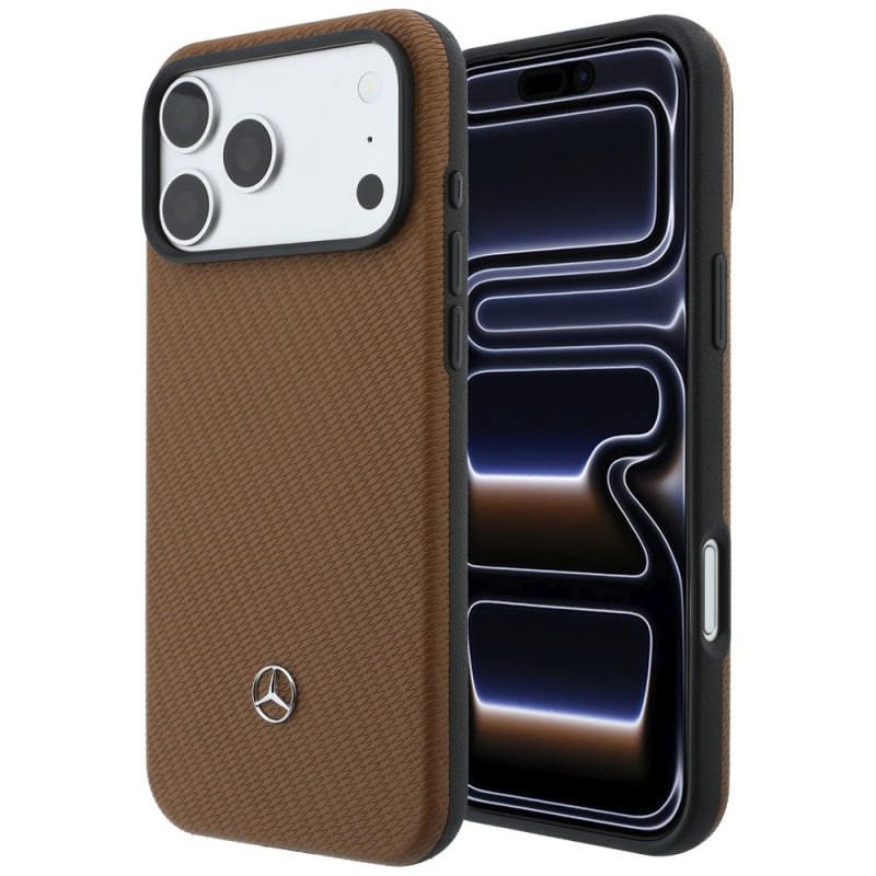 Mercedes-Benz Grill Pattern Leather MagSafe puzdro a peňaženka na karty pre Apple iPhone 18 Pro Max / 17 Pro Max, camel