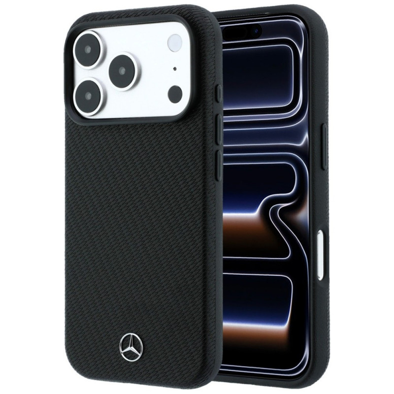 Mercedes-Benz puzdro Grill Pattern s kartovou peňaženkou z kože MagSafe pre Apple iPhone 18 Pro Max / 17 Pro Max, čierne