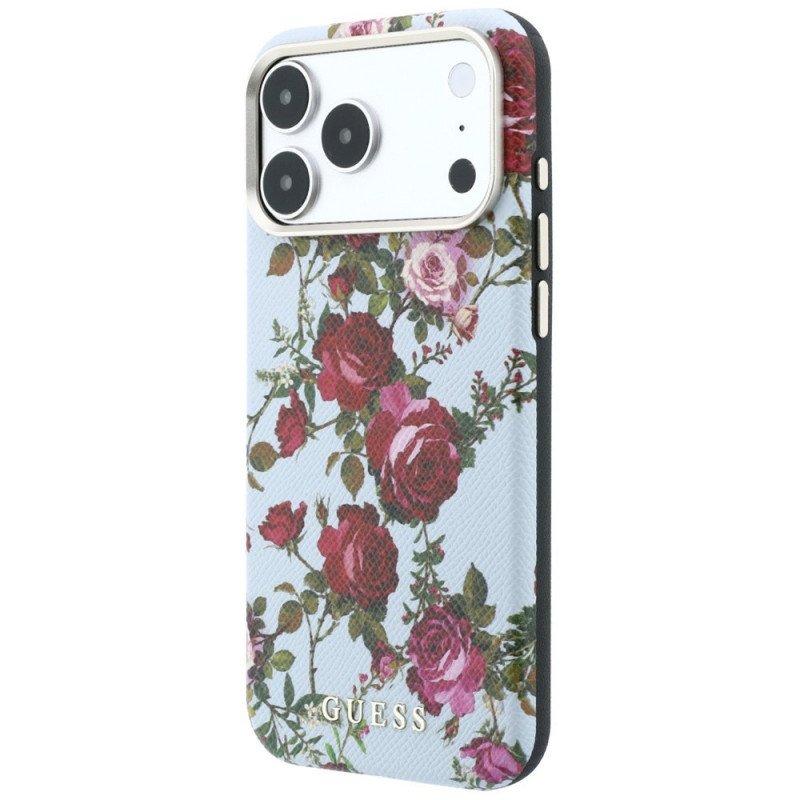 Guess GUE6026 Blossom Roses Print MagSafe puzdro pre Apple iPhone 18 Pro / 17 Pro, modré