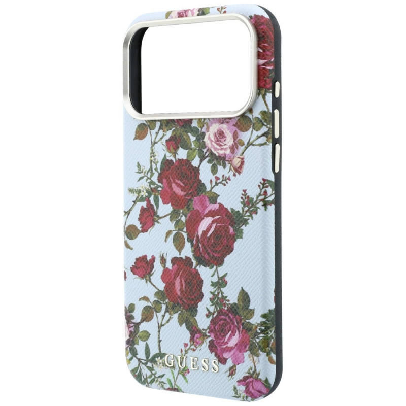 Guess GUE6026 Blossom Roses Print MagSafe puzdro pre Apple iPhone 18 Pro / 17 Pro, modré