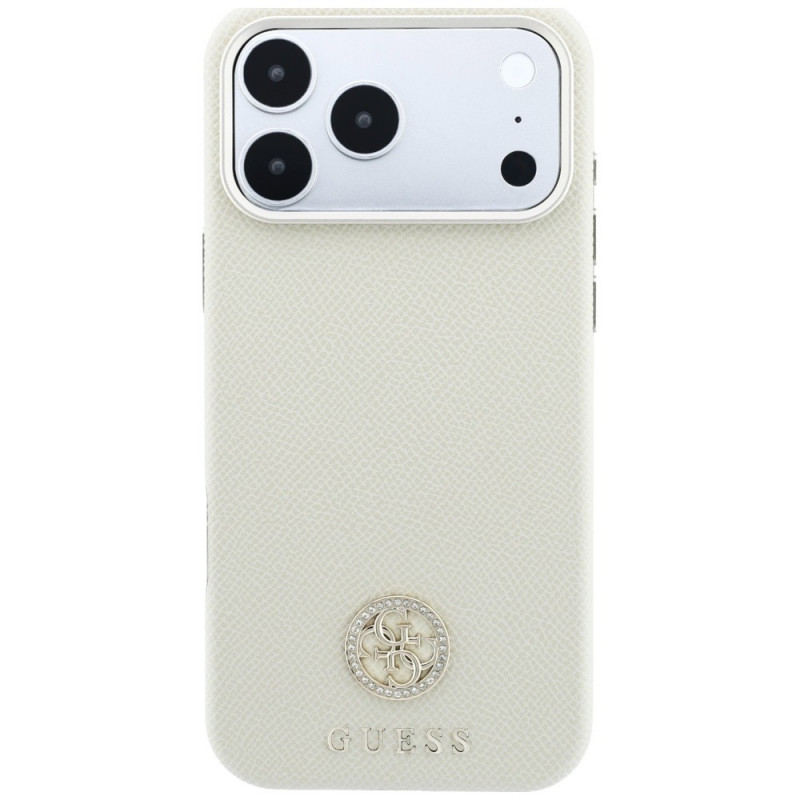 Guess GUE005545 Grained Round Strass Logo MagSafe puzdro pre Apple iPhone 18 Pro / 17 Pro, béžové