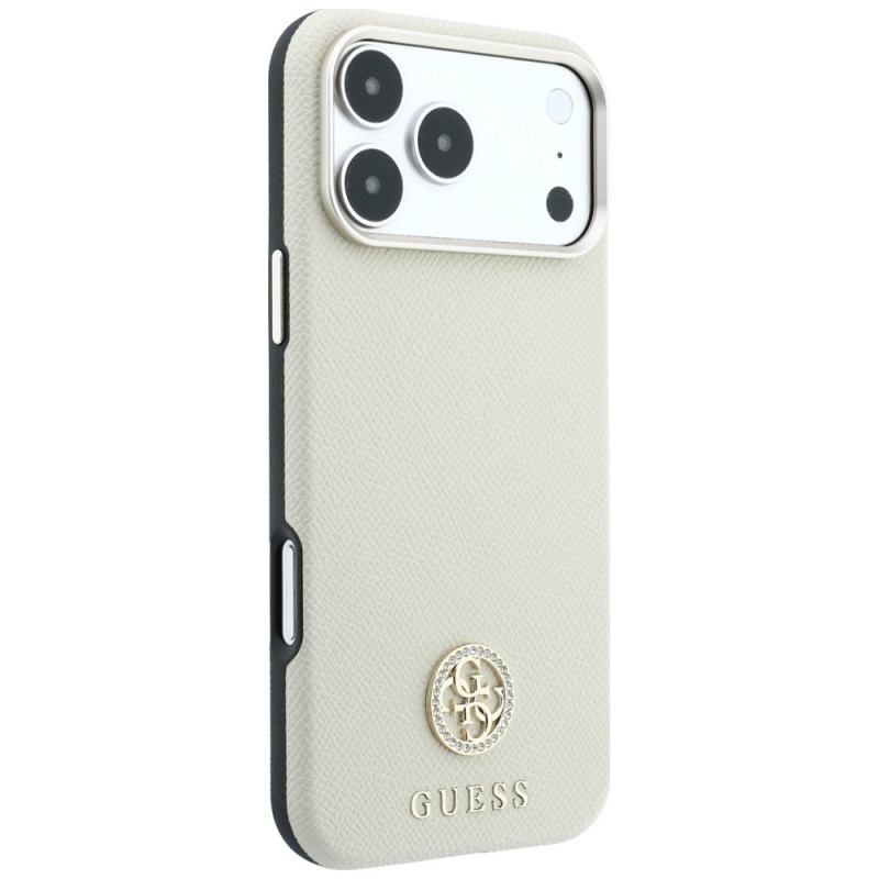 Guess GUE005545 Grained Round Strass Logo MagSafe puzdro pre Apple iPhone 18 Pro / 17 Pro, béžové