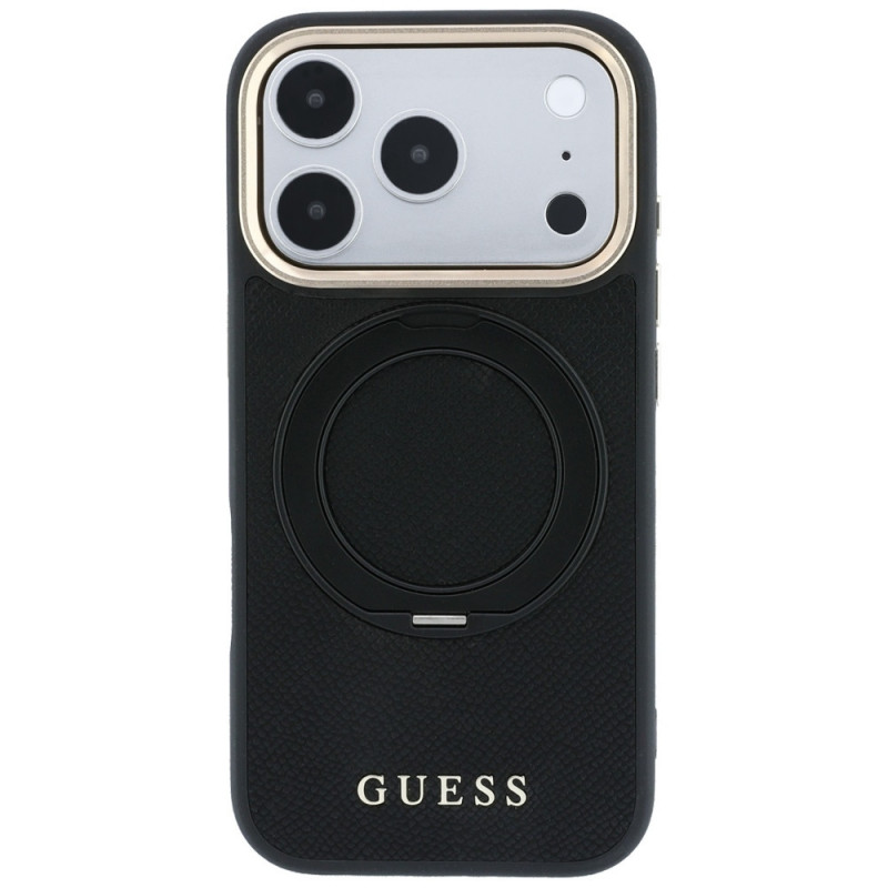 Guess Ring Stand 360 Grained Classic Logo MagSafe puzdro pre Apple iPhone 18 Pro / 17 Pro, čierne