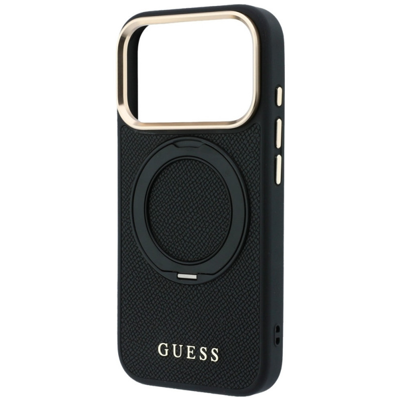 Guess Ring Stand 360 Grained Classic Logo MagSafe puzdro pre Apple iPhone 18 Pro / 17 Pro, čierne