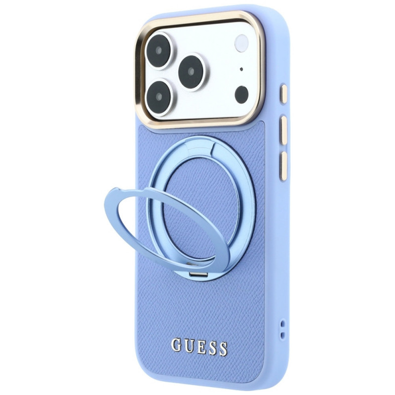 Guess Ring Stand 360 Grained Classic Logo MagSafe puzdro pre Apple iPhone 18 Pro Max / 17 Pro Max, svetlomodré