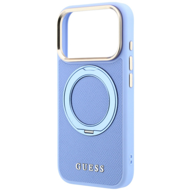 Guess Ring Stand 360 Grained Classic Logo MagSafe puzdro pre Apple iPhone 18 Pro Max / 17 Pro Max, svetlomodré