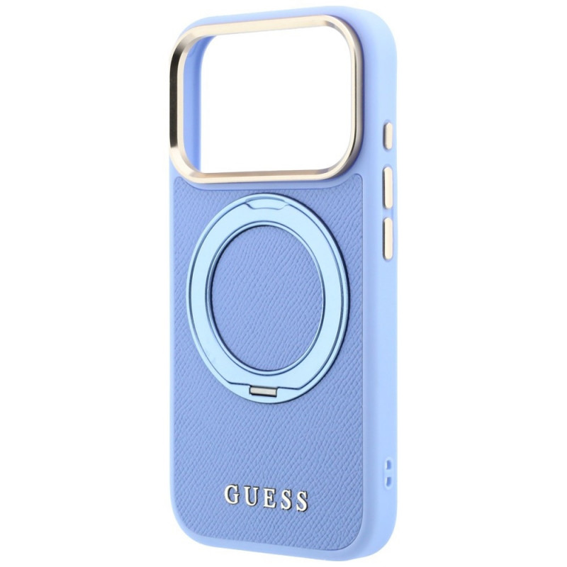 Guess Ring Stand 360 Grained Classic Logo MagSafe puzdro pre Apple iPhone 18 Pro / 17 Pro, svetlomodré