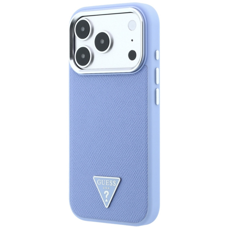 Guess Grained Triangle Logo MagSafe pevné puzdro pre Apple iPhone 18 Pro / 17 Pro, modré