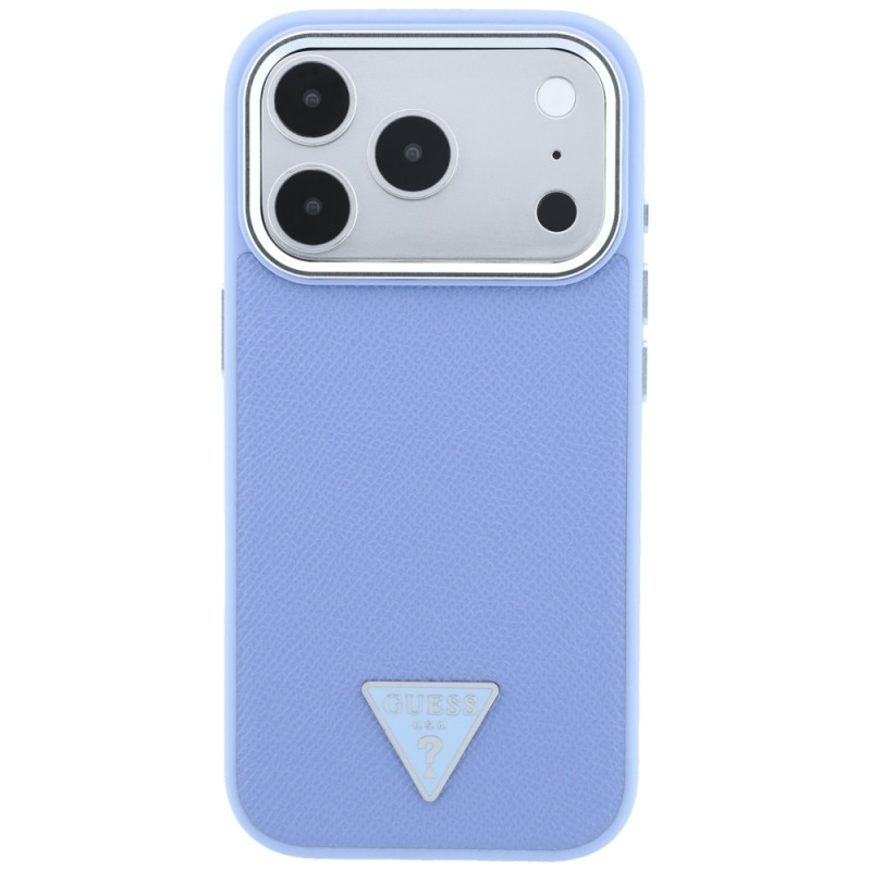 Guess Grained Triangle Logo MagSafe pevné puzdro pre Apple iPhone 18 Pro / 17 Pro, modré