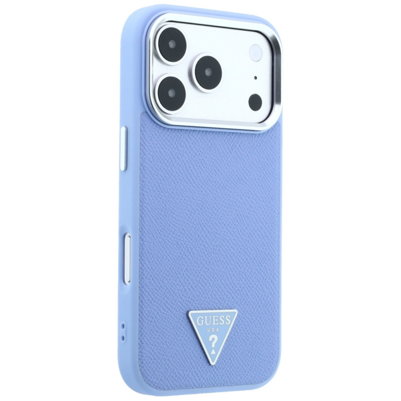 Guess Grained Triangle Logo MagSafe pevné puzdro pre Apple iPhone 18 Pro / 17 Pro, modré