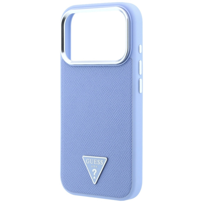 Guess Grained Triangle Logo MagSafe pevné puzdro pre Apple iPhone 18 Pro / 17 Pro, modré