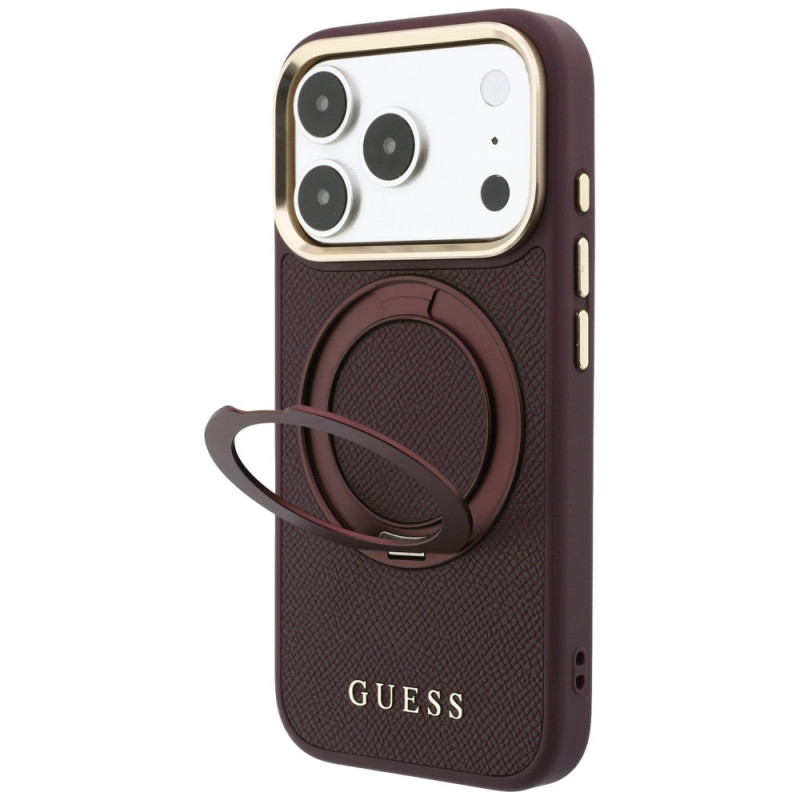 Guess Ring Stand 360 Grained Classic Logo MagSafe puzdro pre Apple iPhone 18 Pro / 17 Pro, bordová