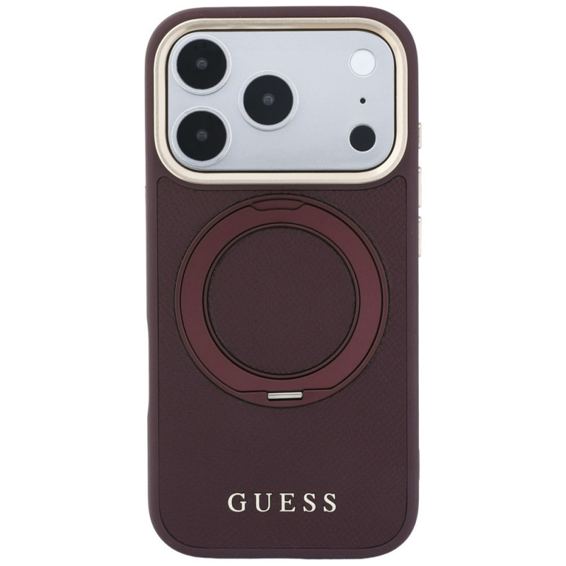 Guess Ring Stand 360 Grained Classic Logo MagSafe puzdro pre Apple iPhone 18 Pro / 17 Pro, bordová