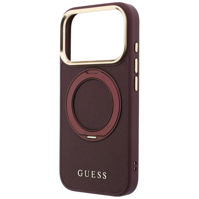 Guess Ring Stand 360 Grained Classic Logo MagSafe puzdro pre Apple iPhone 18 Pro / 17 Pro, bordová