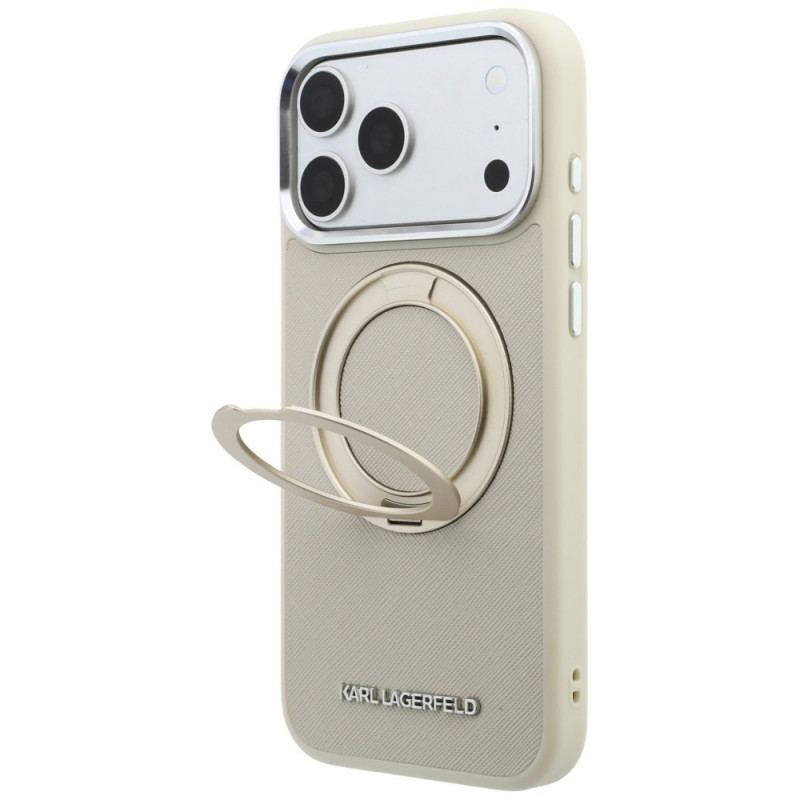 Karl Lagerfeld Ring Stand 360 Saffiano Classic Logo MagSafe puzdro pre Apple iPhone 18 Pro / 17 Pro, béžové