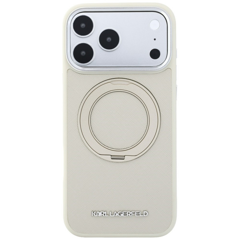 Karl Lagerfeld Ring Stand 360 Saffiano Classic Logo MagSafe puzdro pre Apple iPhone 18 Pro / 17 Pro, béžové